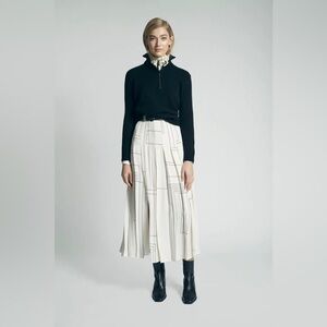 LAFAYETTE 148 NY IVORY BLACK PRINTED PLEATED MIDI ANKLE SKIRT Fall 2019 Luxury